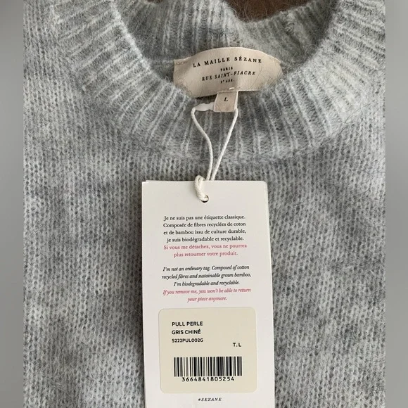 Sézane Perle sweater motted grey with pearls NWT - Picture 6 of 8